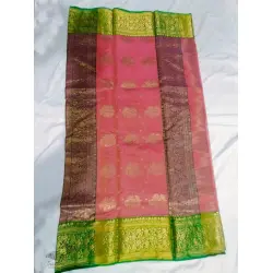 Padmapriya | Handwoven Chanderi Silk Saree - Pink With Green Border