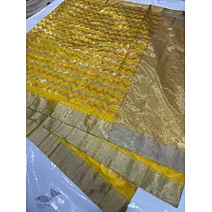 Padmapriya | Handwoven Chanderi Silk Saree - Yellow Zari Zik Zak 