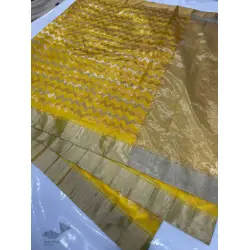 Padmapriya | Handwoven Chanderi Silk Saree - Yellow Zari Zik Zak 