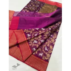 Padmapriya | Handwoven Chanderi Silk Saree - Deer & Lion Woven