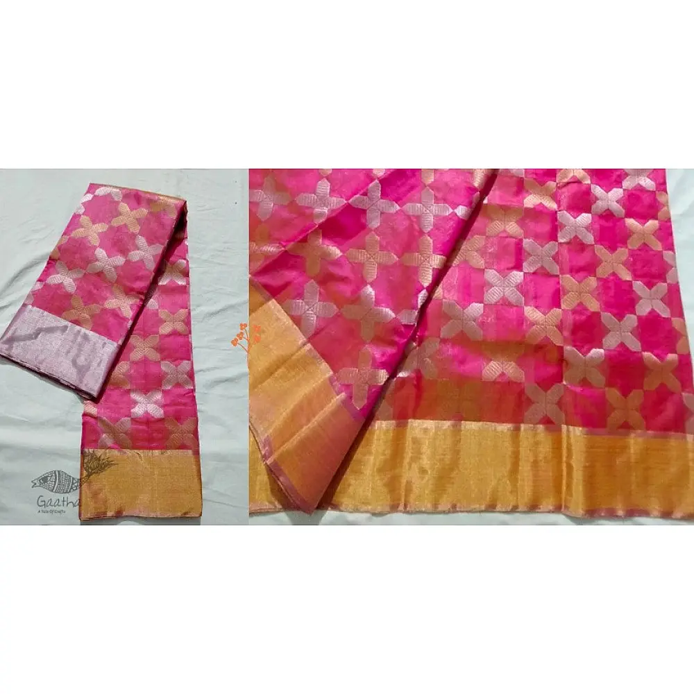 online Handwoven Chanderi Full Jaal Pink Saree