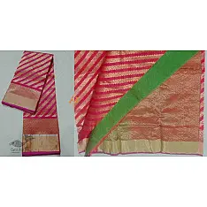 Padmapriya | Handwoven Chanderi Silk Saree - Rani Pink