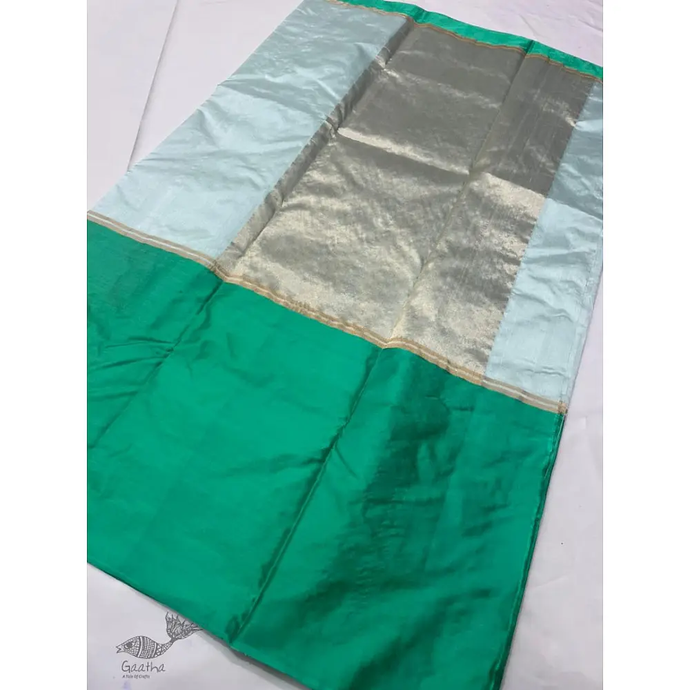 online Handwoven Silk - Chanderi green Border Saree