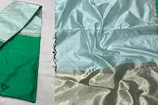 Padmapriya | Handwoven Silk - Chanderi Green Border Saree