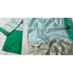 Padmapriya | Handwoven Silk - Chanderi Green Border Saree