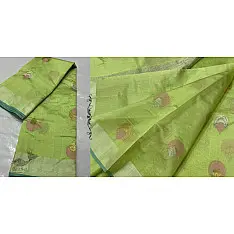 Padmapriya | Handwoven Silk - Chanderi Parrot Green Saree