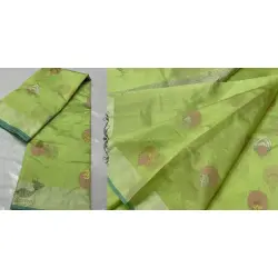 Padmapriya | Handwoven Silk - Chanderi Parrot Green Saree