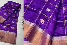 Padmapriya | Handwoven Silk - Chanderi Violet Zari Checks Saree