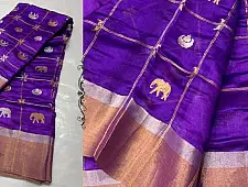Padmapriya | Handwoven Silk - Chanderi Violet Zari Checks Saree