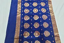Padmapriya | Handwoven Silk - Blue Chanderi Saree With Golden Butta