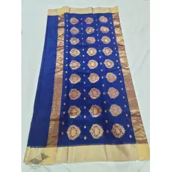 Padmapriya | Handwoven Silk - Blue Chanderi Saree With Golden Butta