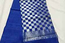 Padmapriya | Chanderi Silk Handwoven Saree - Blue Silver Checks Pallu