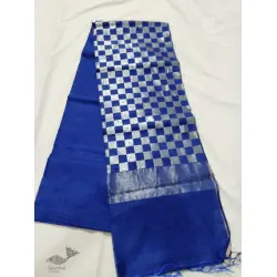 Padmapriya | Chanderi Silk Handwoven Saree - Blue Silver Checks Pallu