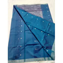 Padmapriya | Handwoven Silk - Chanderi Golden Border Saree - Bluish Grey