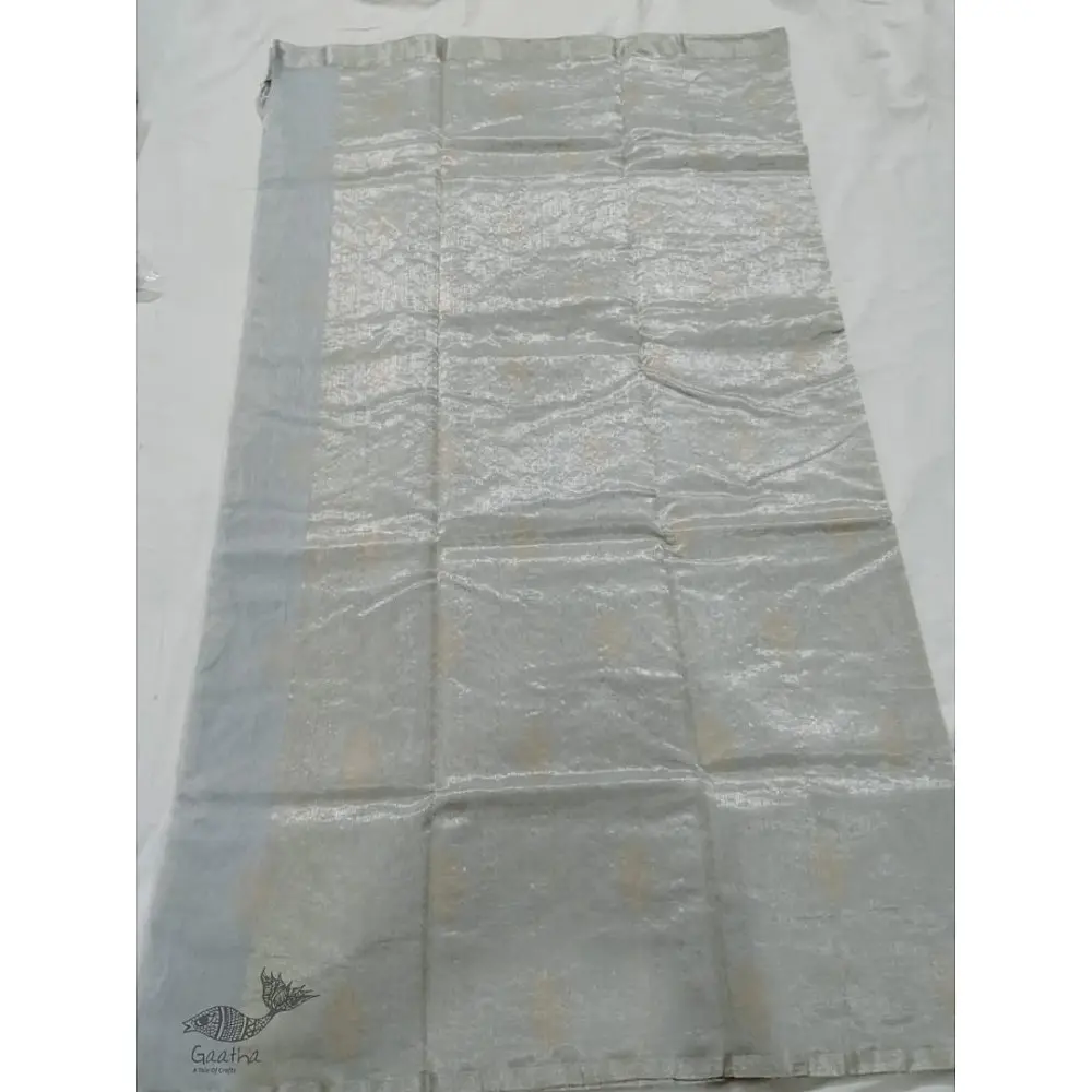 online Chanderi Silk saree -  Silvery White