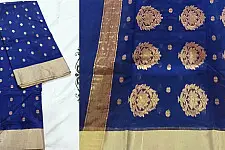 Padmapriya | Handwoven Silk - Blue Chanderi Saree With Golden Butta