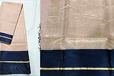 Padmapriya | Handwoven Silk - Chanderi Plain Beige with Black Border Saree