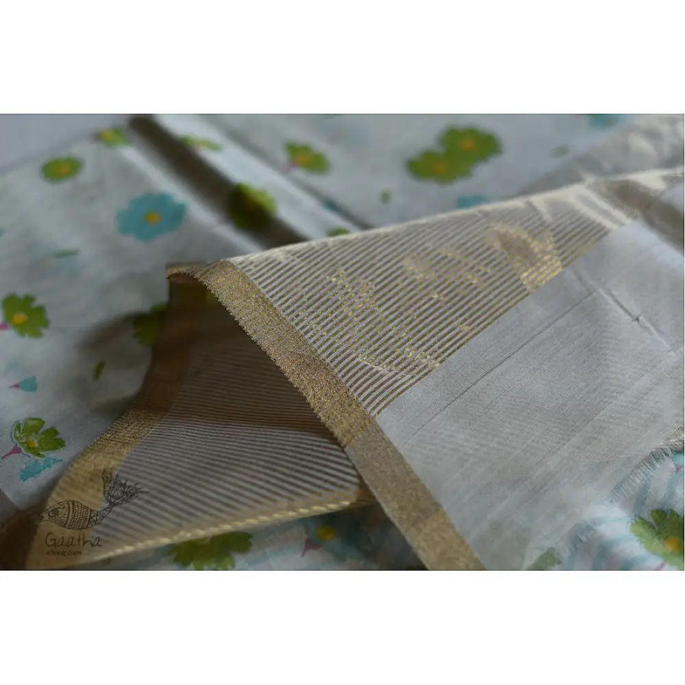 Handloom Chanderi Printed Saree - with flower motif
