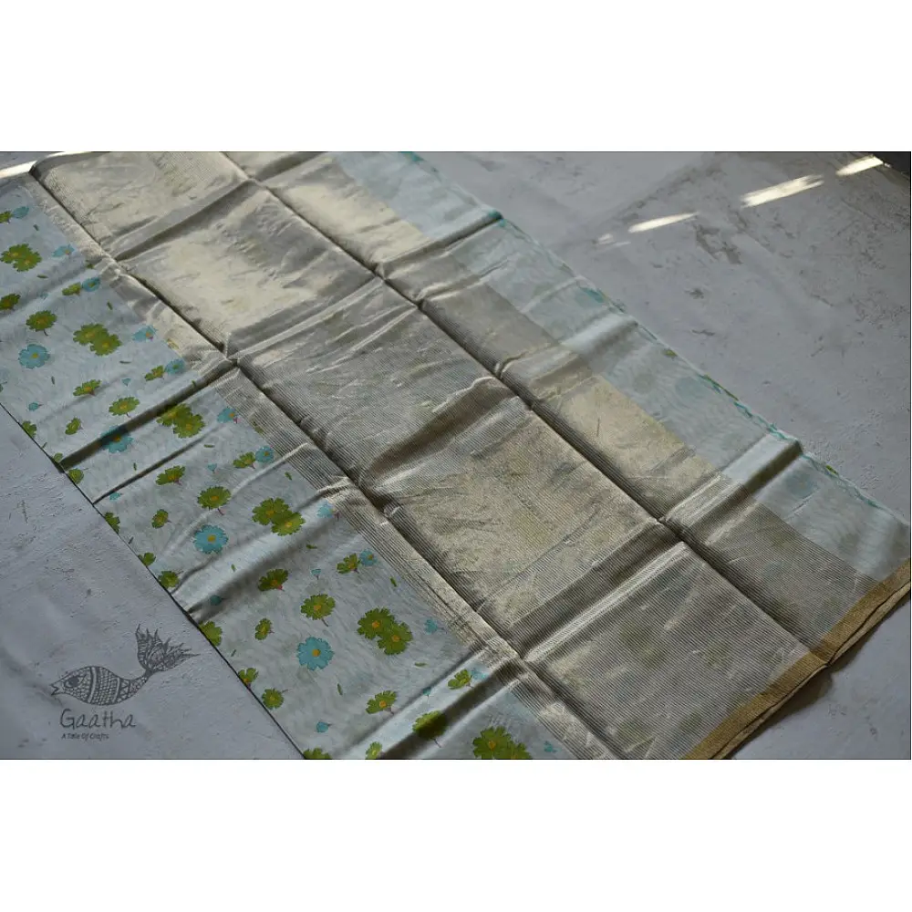 Handloom Chanderi Printed Saree - with flower motif