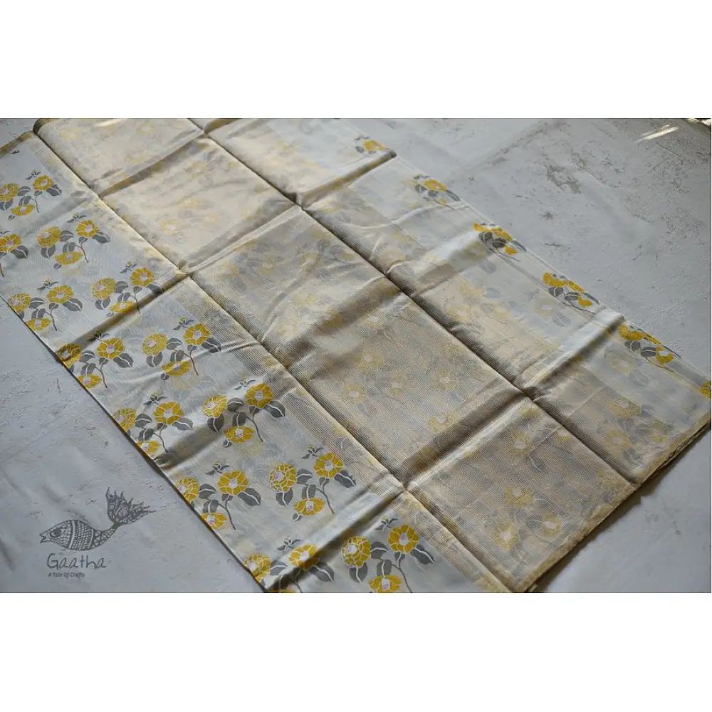 Handloom Chanderi yellow flower Printed Saree 