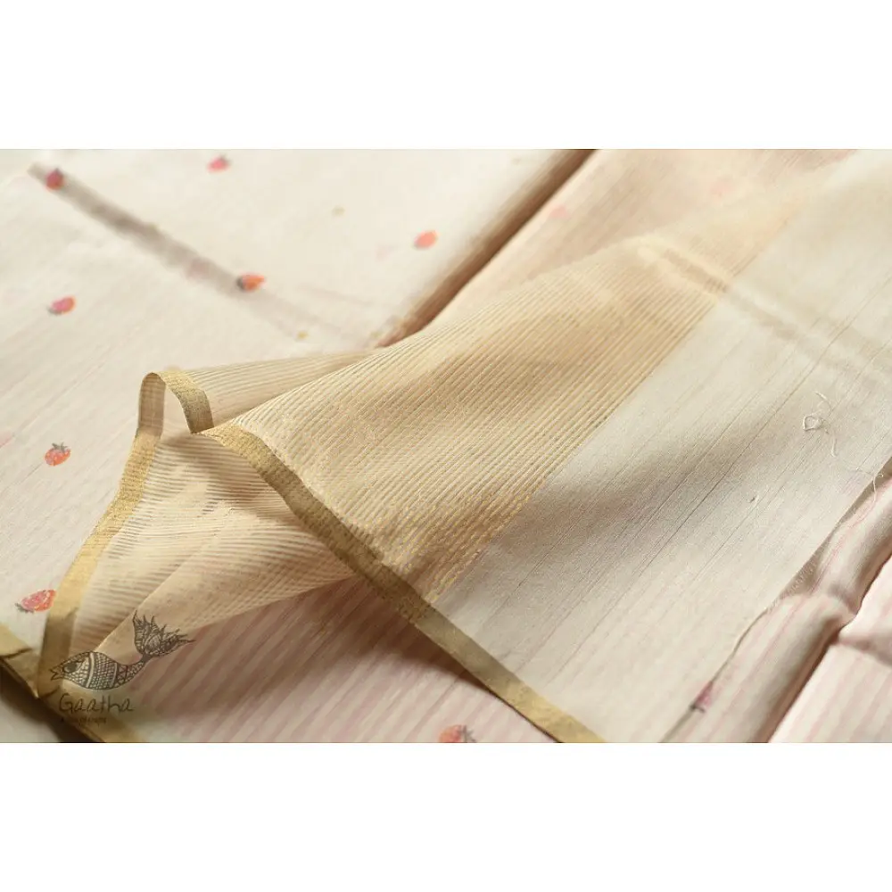 Handwoven Printed Chanderi Saree - Strawberry Motif