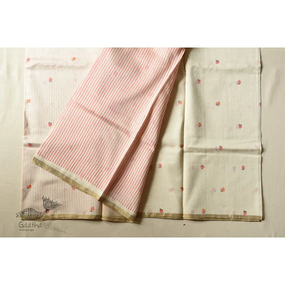 Handwoven Printed Chanderi Saree - Strawberry Motif