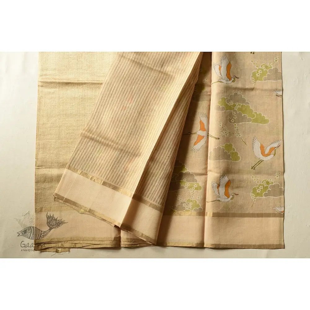 Handloom Chanderi Tissue Silk Saree Beige