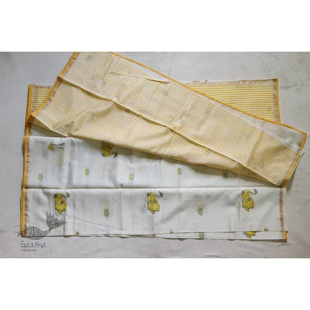 Handloom Chanderi Printed Saree in white 