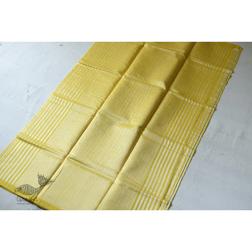 Handloom Chanderi Woven Stripe Saree - Yellow