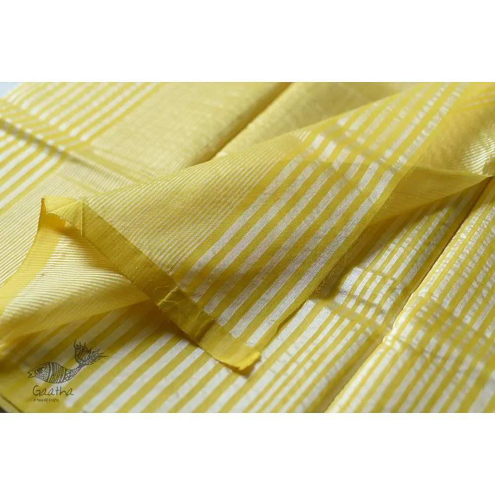 Handloom Chanderi Woven Stripe Saree - Yellow