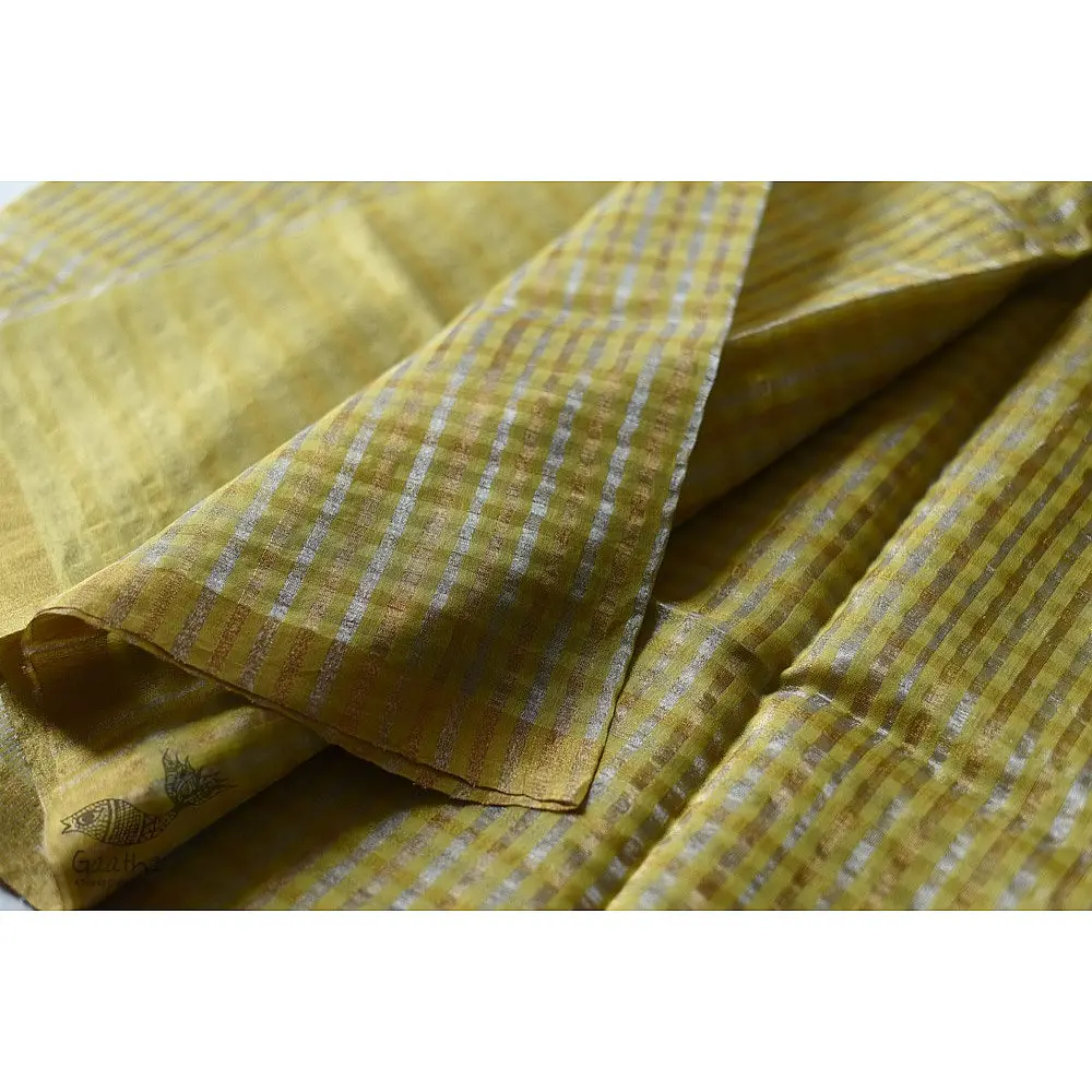 handloom Chanderi Woven Zari Checks Yellow Saree