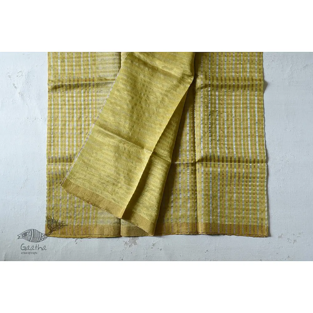 handloom Chanderi Woven Zari Checks Yellow Saree