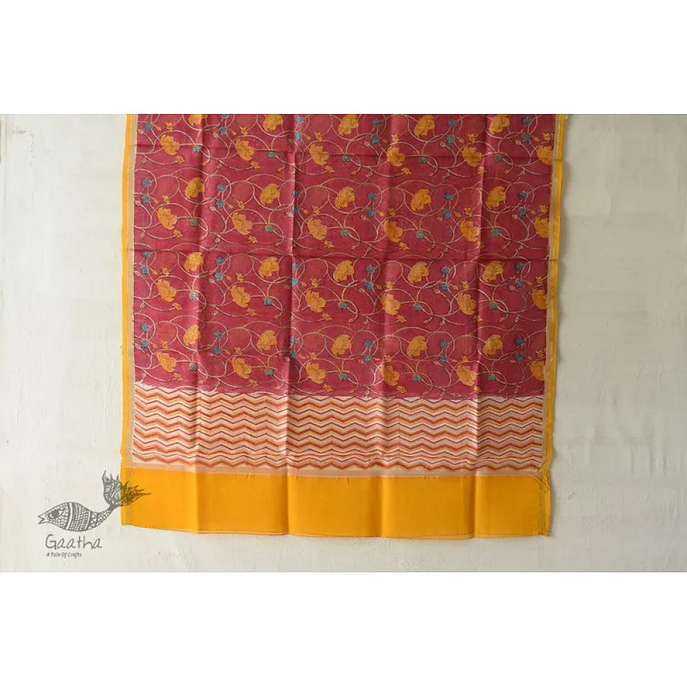 shop Block Printed Chanderi Dupatta- Rani Pink