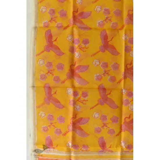 shop Block Printed Chanderi Dupatta - Crane Bird Motif