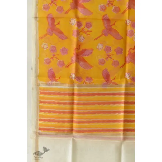 shop Block Printed Chanderi Dupatta - Crane Bird Motif