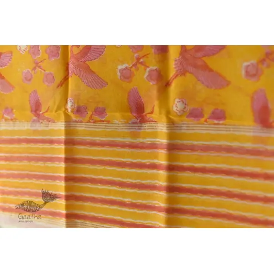 shop Block Printed Chanderi Dupatta - Crane Bird Motif