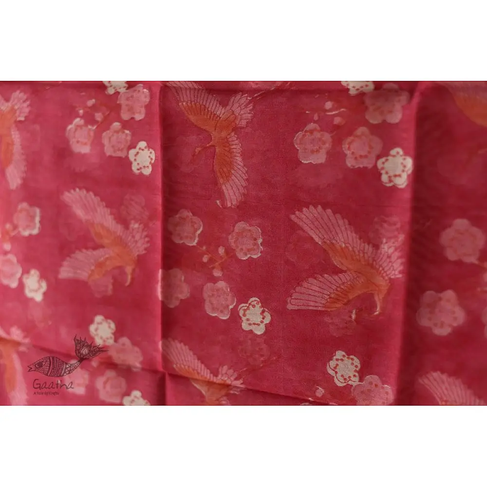 shop Block Printed Chanderi Dupatta - Bird Motif