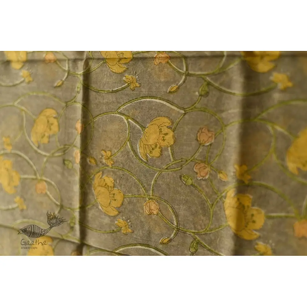 shop Block Printed Chanderi Dupatta - Yellow Flowers