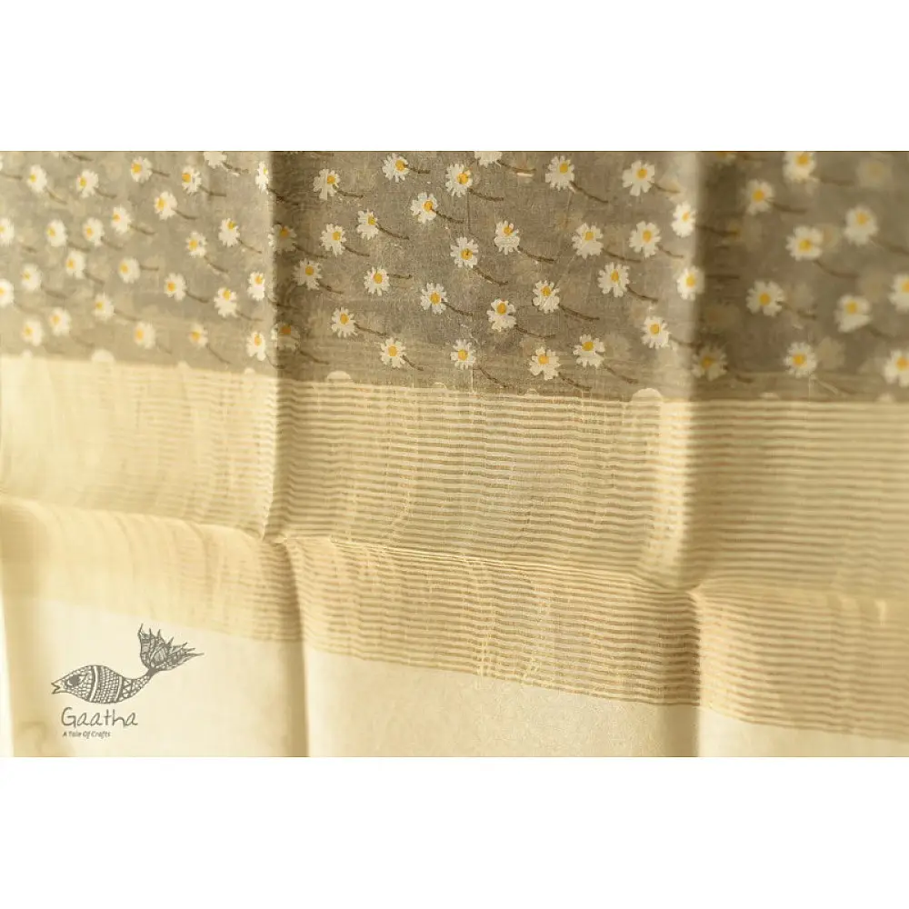 shop Block Printed Chanderi Dupatta - Grey