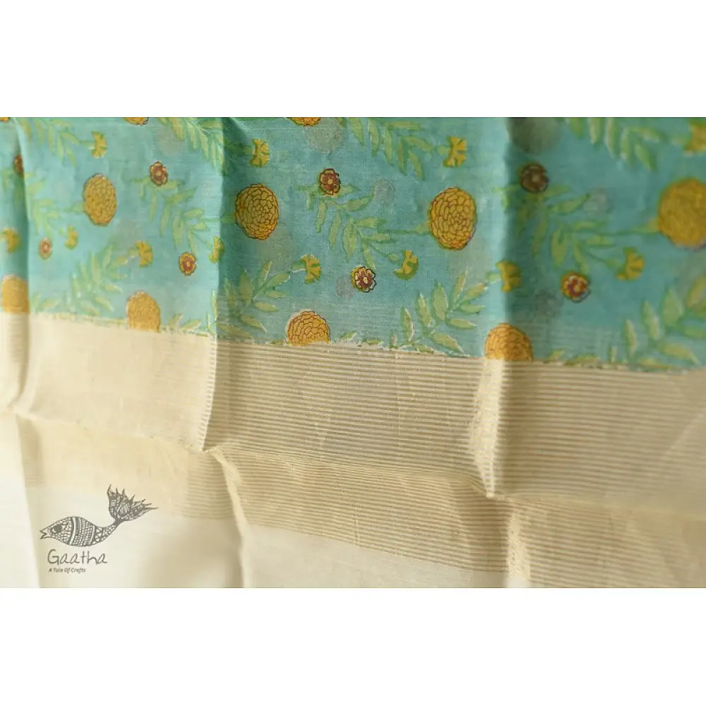 shop Block Printed Chanderi Dupatta- Marigold Flower Motif