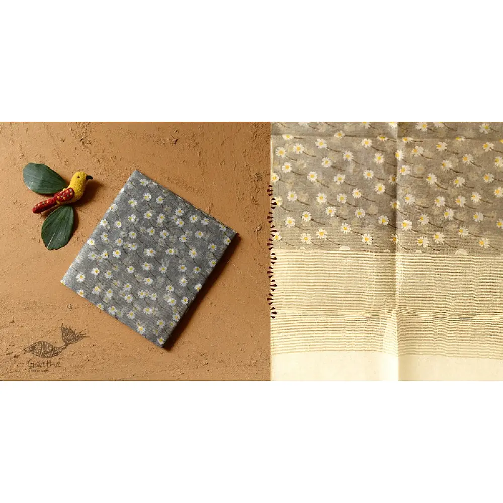shop Block Printed Chanderi Dupatta - Grey