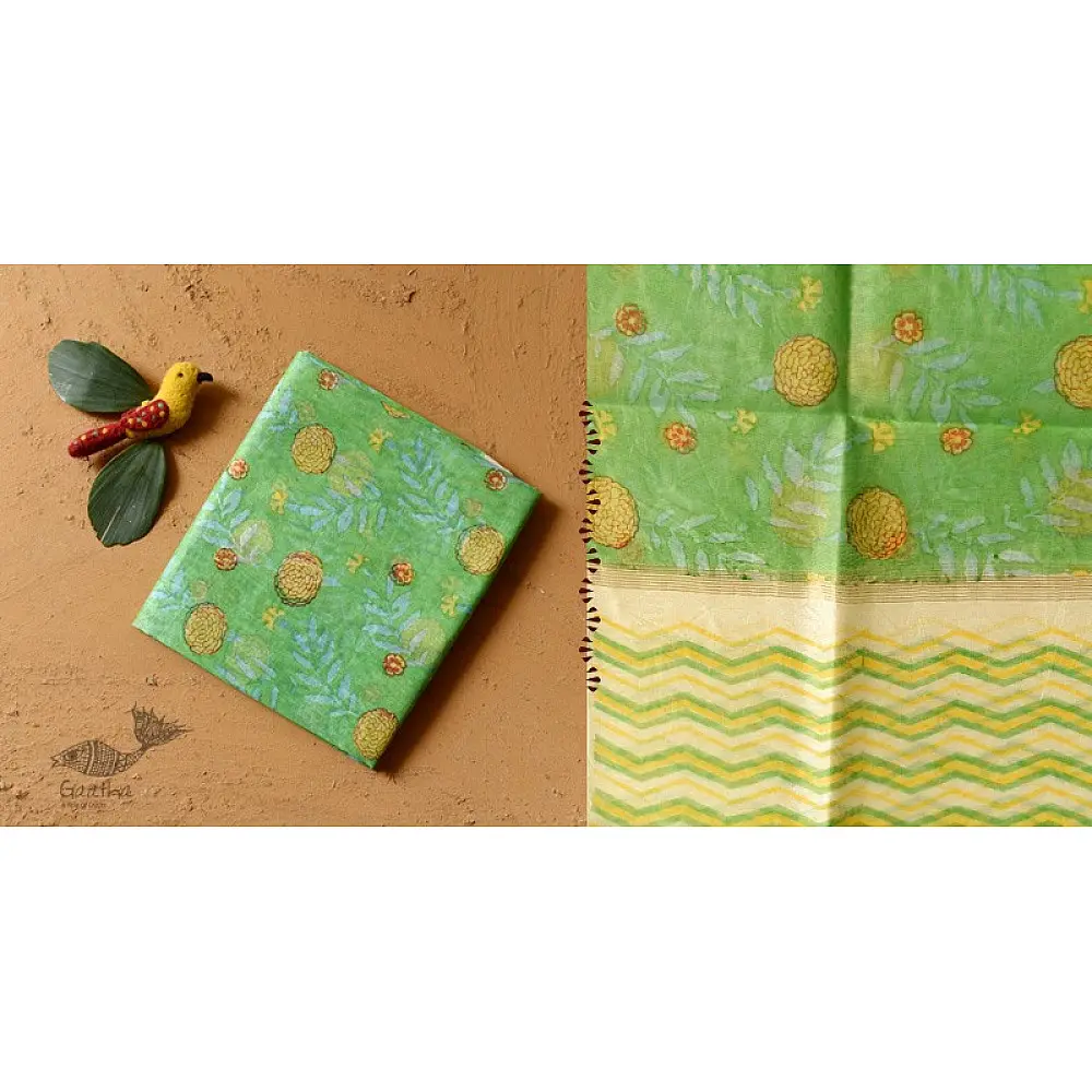 shop Block Printed Chanderi Green Dupatta