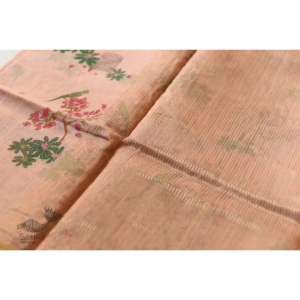Handloom Printed Chanderi Light Pink Saree