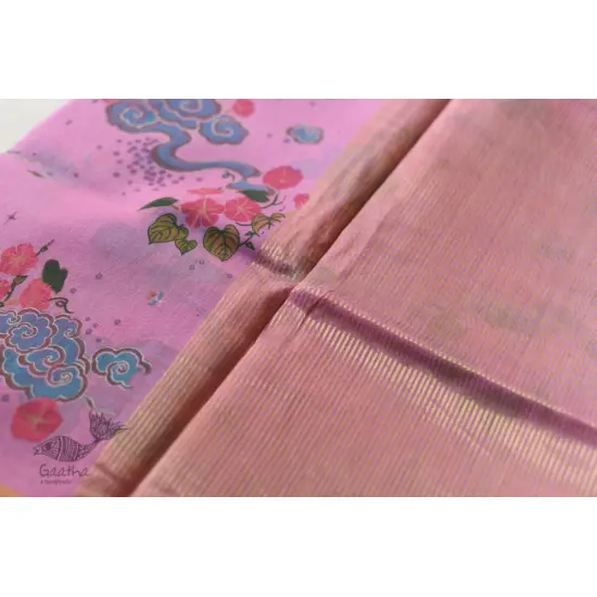 Handloom Printed Chanderi Saree - Purpple