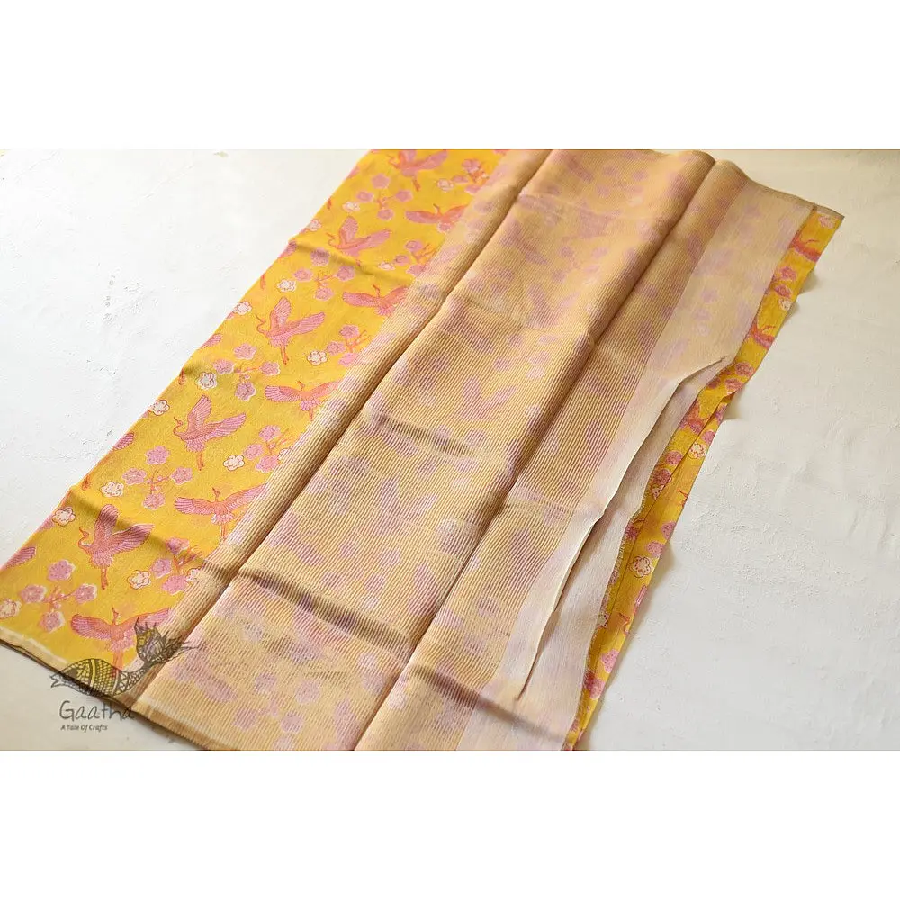Handloom Printed Chanderi Yellow Saree
