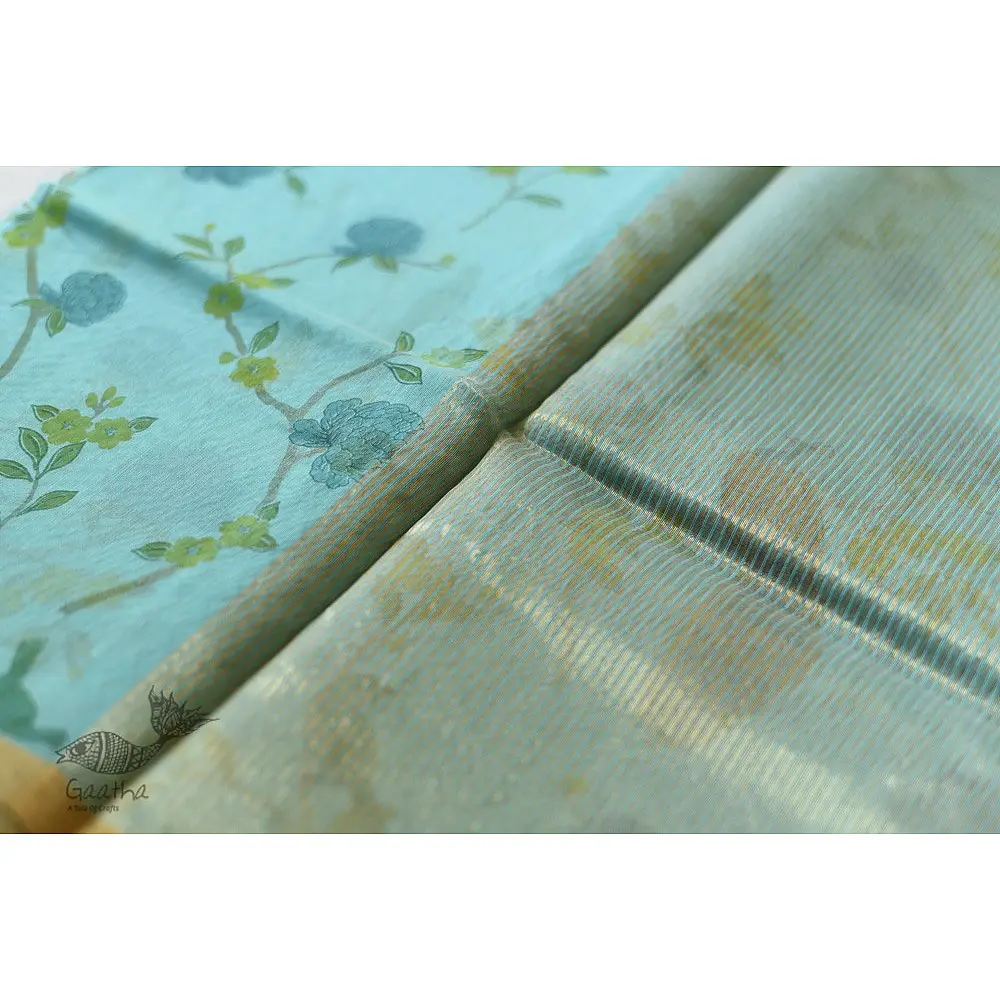 Handloom Printed Chanderi Sky Blue Saree