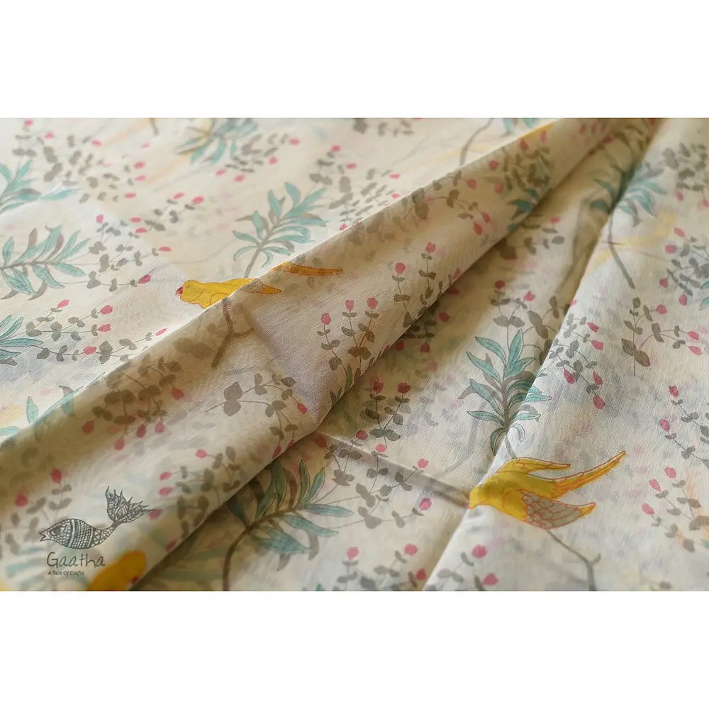 Handloom Printed Chanderi Saree Parrot Motif