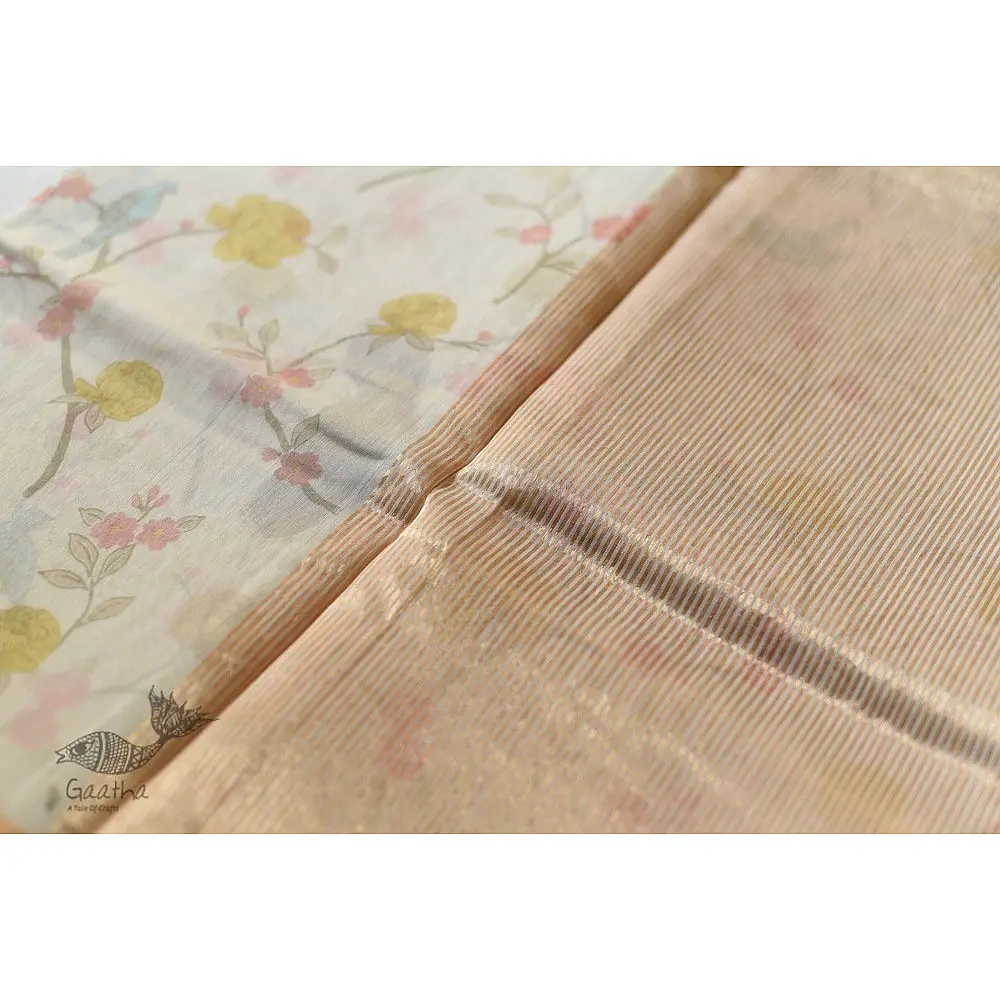 Handloom Printed Chanderi Saree - Peacock Motif