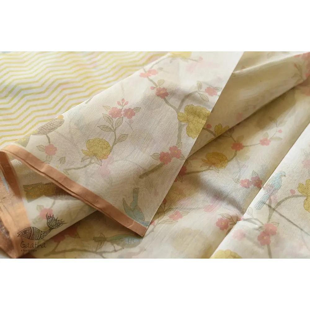 Handloom Printed Chanderi Saree - Peacock Motif