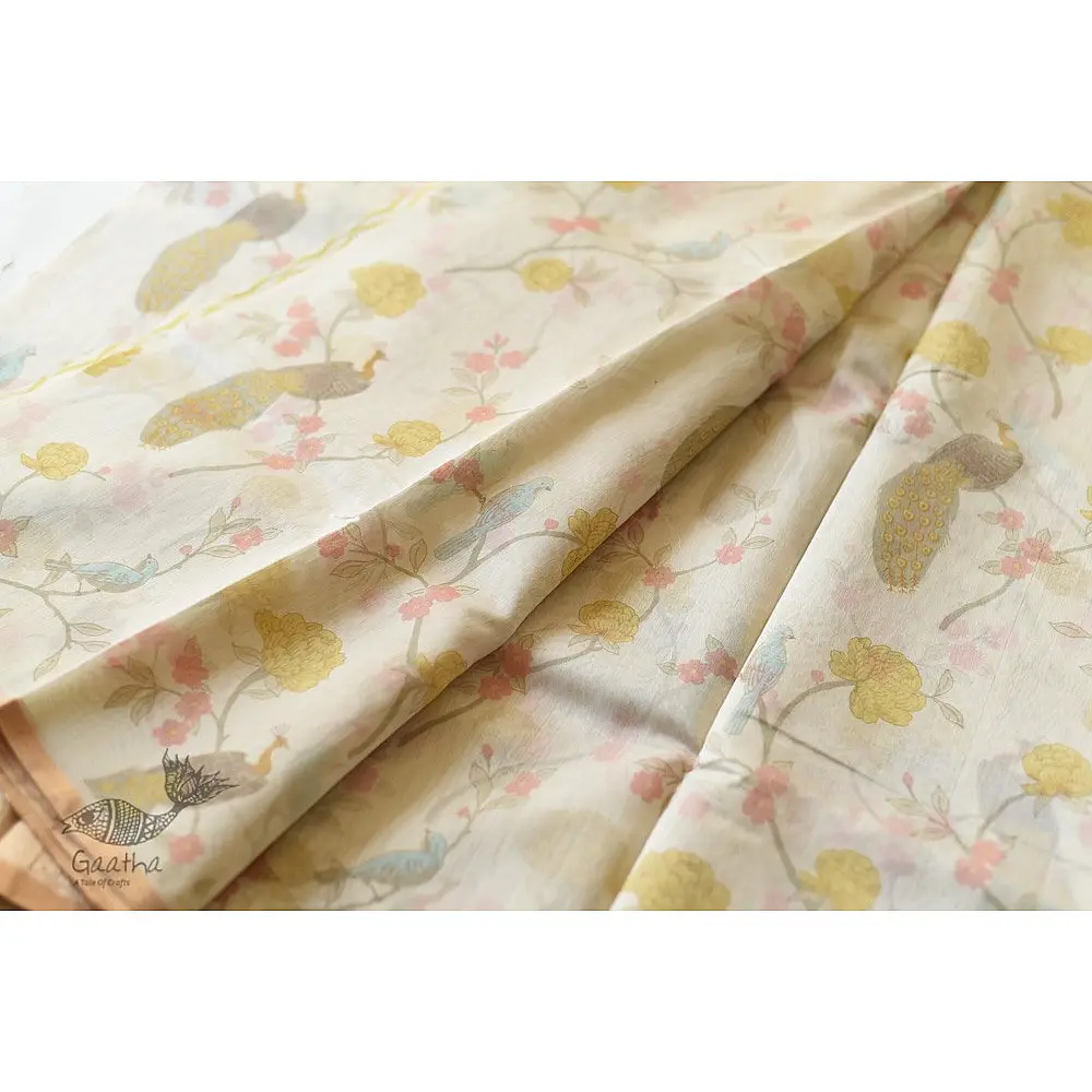 Handloom Printed Chanderi Saree - Peacock Motif